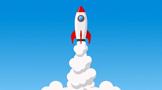 Rocket launching into the sky with white smoke trailing upwards, symbolizing a powerful start and journey