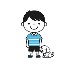 Obraz premium Smiling Boy with Puppy Pet Cartoon