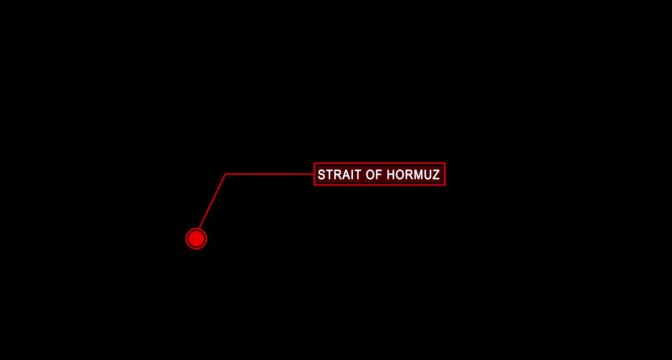 Location marker with hormuz text on black background. Strait of hormuz blockade location pin icon.