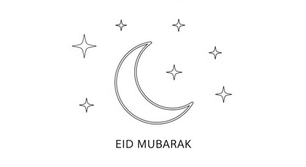 Eid mubarak greeting with crescent moon and stars on white background islamic holiday symbol © Tanveer