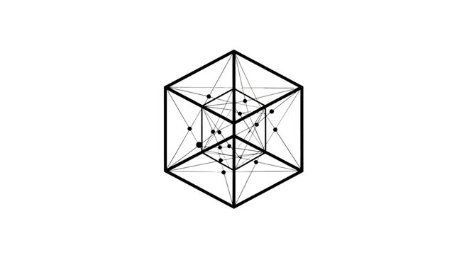 Geometric 3D cube illustration with lines.