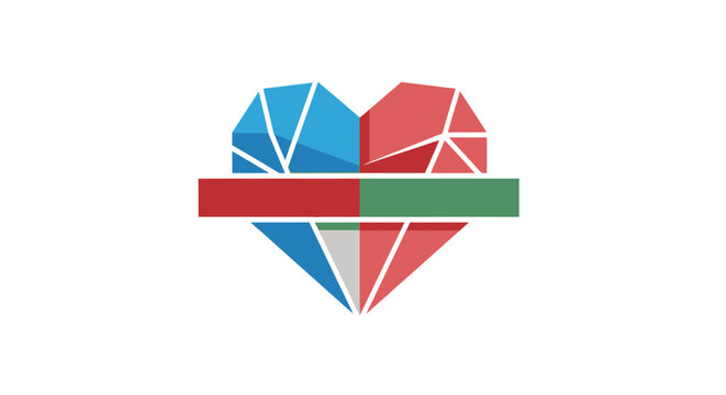 Heart shaped logo with colorful geometric design.
