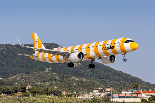 Condor Airbus A321neo airplane at Rhodes airport in Greece