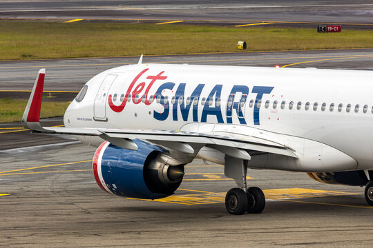 JetSmart Airbus A320neo airplane at Medellin airport in Colombia
