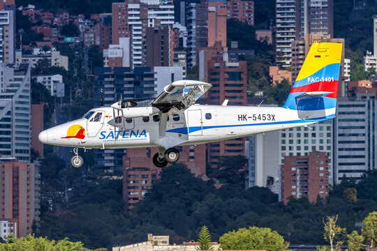 SATENA De Havilland Canada DHC-6-400 Twin Otter airplane at Medellin airport in Colombia