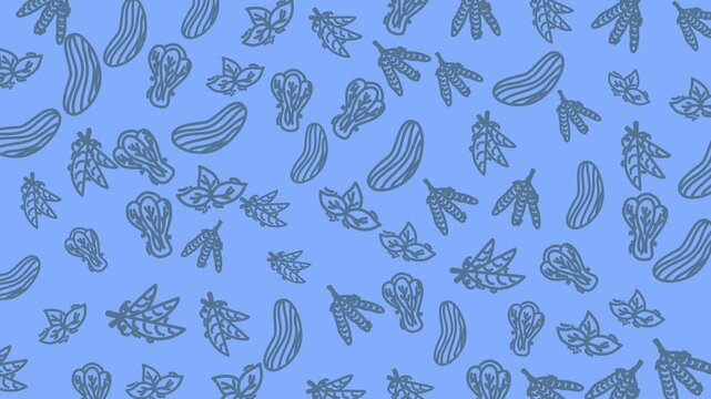 seamless pattern of hand drawn herbs and vegetables on a blue background ideal for backgrounds packaging designs and web graphics