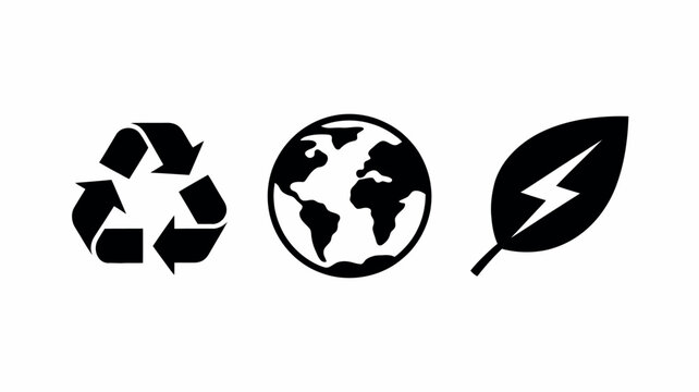 Eco sustainability icons collection including renewable energy earth recycle leaf and lightbulb isolated on white background