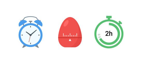 Clock stopwatch vector icon set. Alarm stop watch flat symbol logo sign. Timer clock icon