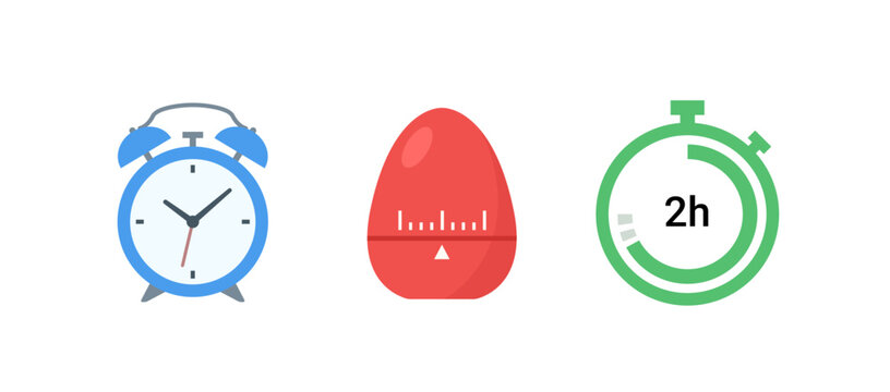 Clock stopwatch vector icon set. Alarm stop watch flat symbol logo sign. Timer clock icon