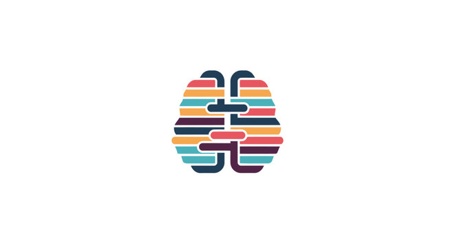A colorful brain logo with stripes.
