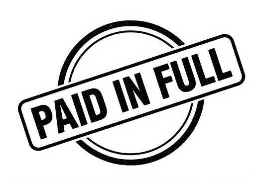 Black and white paid in full stamp on transparent background