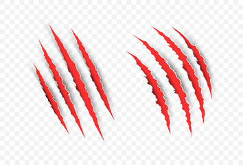 Scratch claw mark tiger bear red paw icon. Animal lion slash claw vector wild monster shape design.