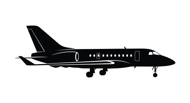 A sleek black silhouette of a private jet resting on the tarmac showcasing modern aviation design silhouette