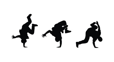 Dynamic figures performing breakdancing moves in a striking black silhouette high quality professional detailed modern elegant © njhasan