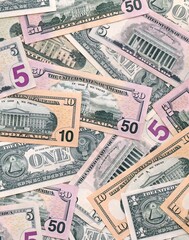 Details of old United States USD dollar bills. American US banknotes macro photo close up