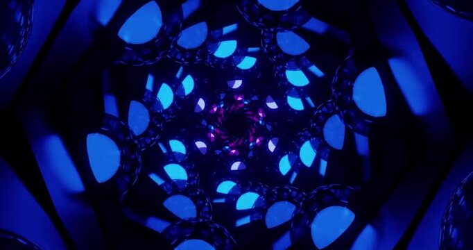 Sci-Fi Geometric Spiral Motion Background with Blue and Pink Lights