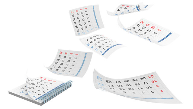 calendar pages flying time years pass - 3d rendering