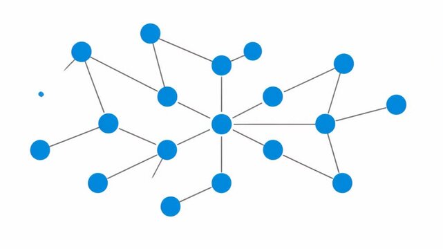 Blue dots are connecting on the white background. Vector animation for business, freelance