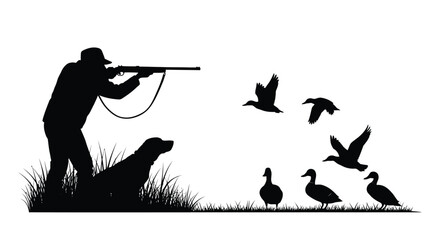 Hunter dog and ducks in a striking black silhouette © MDALTUFHOSAIN