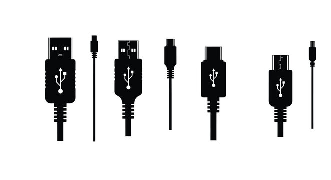 Various usb connector types displayed as a black silhouette