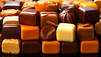 Fototapeta premium Delicious Assortment of Chocolates Perfect for Celebrating Valentine’s Day With Loved Ones