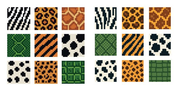 Animal pattern icons with zebra leopard giraffe pixel