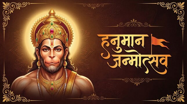 Hanuman janmotsav hindu festival celebration divine hanuman portrait illustration with crown tilak sacred aura ram bhakti devotion spiritual indian culture background