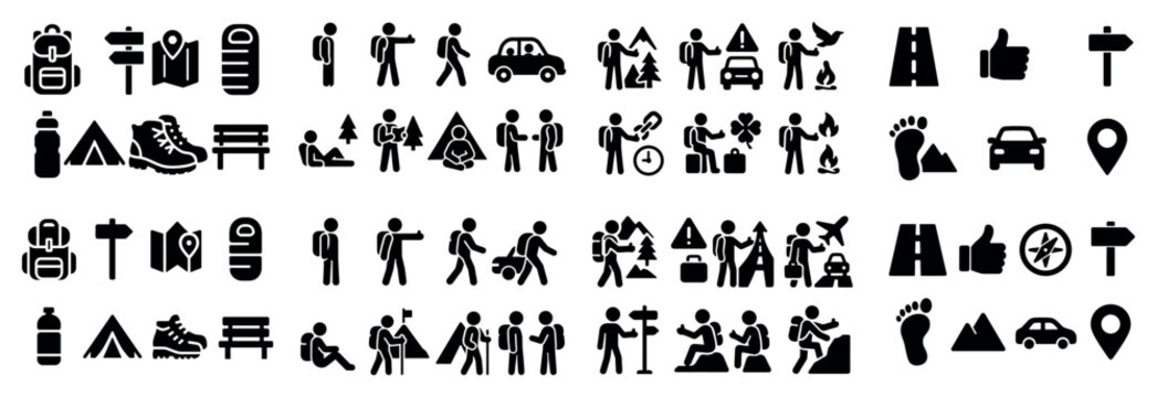 Outdoor icons with backpack tent boot minimal