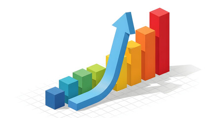 Fototapeta premium 3D Color Growth Bar Chart for Analytics Data Growth Visualization With Blue and Red Bars Revenue Increase Trend With Modern KPI Graphic Business Intelligence Analytics Progress Illustration Market Per