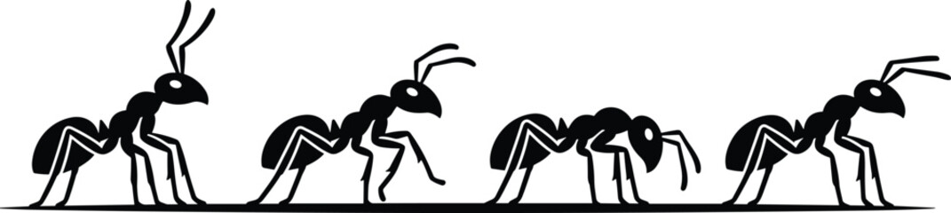 Ant silhouette movement sequence, black insect walking cycle stages isolated on white background, vector illustration of ant animation frames © Arif