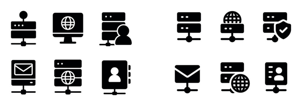 Network icons with server monitor user outline