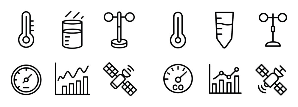 Measurement icons with thermometer beaker outline