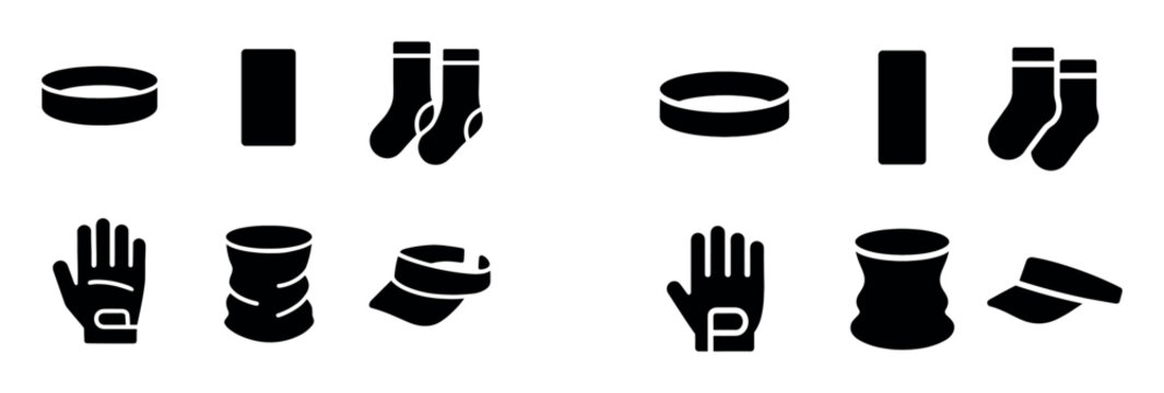 Sports accessory icons with glove sock headband glyph