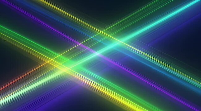 Abstract background with intersecting light streaks of vibrant colors on dark surface