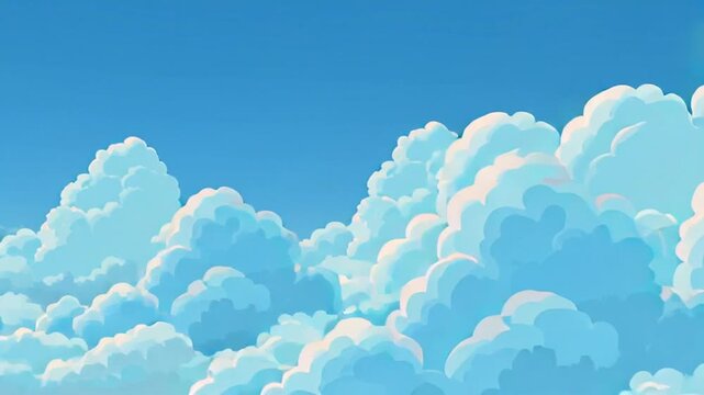Whimsical and serene blue sky background featuring soft, puffy white vector clouds floating gently, perfect for creating dreamy, lighthearted, and atmospheric graphic designs