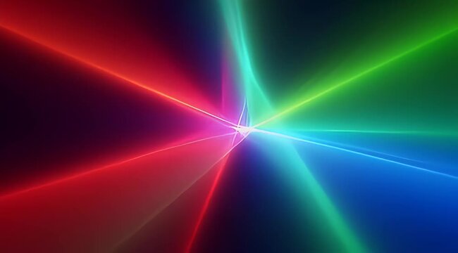 Abstract multi colored light beams radiating outwards from a central point