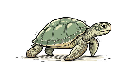 Illustration of a green sea turtle walking on a white background. © dailystock
