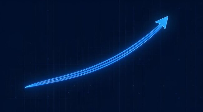 Glowing blue upward trend arrow representing growth and positive progress in the future