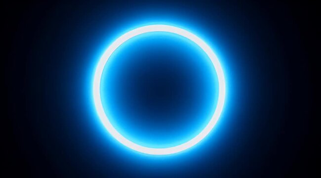 Vibrant blue circle illuminated against dark background with bright white outline