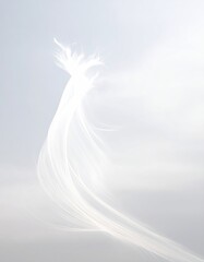 Fototapeta premium Abstract ethereal figure rising in a bright, hazy sky, evoking spirituality. Possible use meditation art