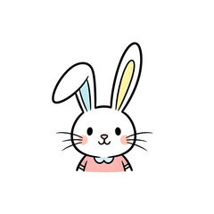Obraz premium A cute cartoon white bunny with pink cheeks and a pink collar illustration, featuring a friendly and adorable animal character.