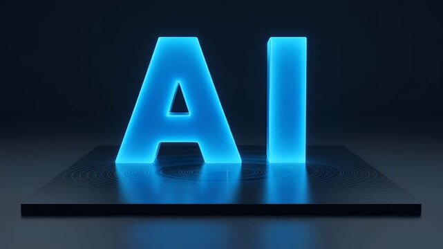 Futuristic glowing AI letters on a dark rippled surface suggestive of innovation