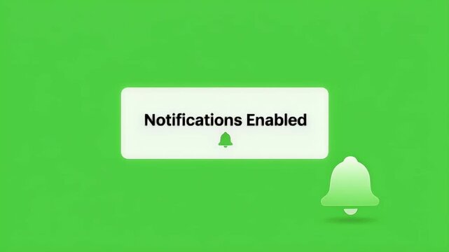 Notifications Enabled with Green Bell Icon, Message, and Background, Digital Art
