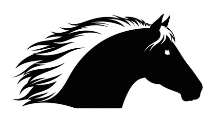 Majestic horse head silhouette with flowing mane in black and white. © dailystock