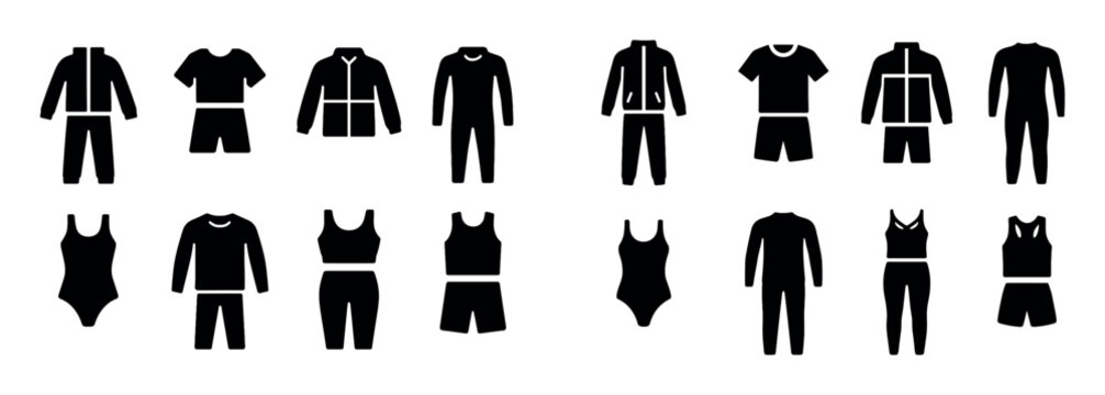 Clothing icons with shirt swimsuit shorts minimal