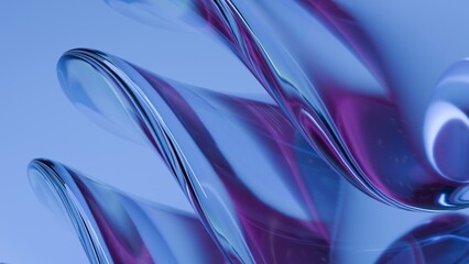 Abstract wavy curved 3d render. Blue soft glass curved circles and lines. Modern wallpaper, texture pattern.