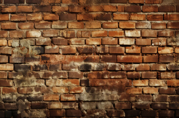 Fototapeta premium Processed collage of obsolete red brock masonry wall texture. Background for banner, backdrop.