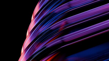 Abstract wavy curved 3d render. Neon glass squares with rounded corners. Neon light.