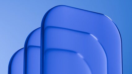 Abstract wavy curved 3d render. Neon glass squares with rounded corners. Neon light.