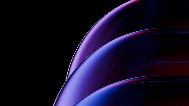 Abstract wavy curved 3d render. Neon glass squares with rounded corners. Neon light.